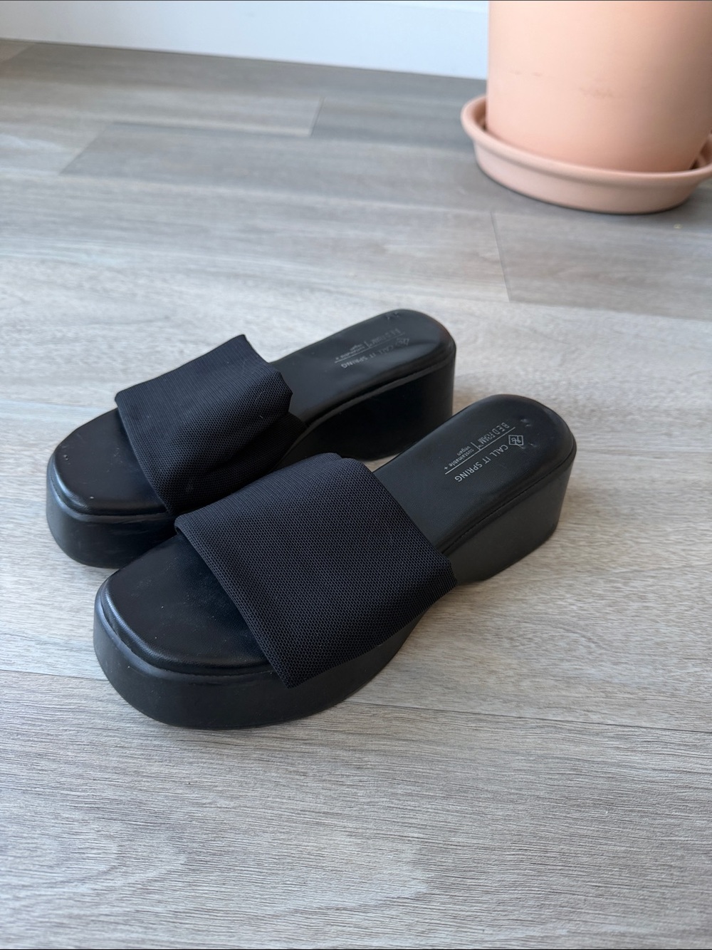 Call It Spring Black Platform Slide Sandals
